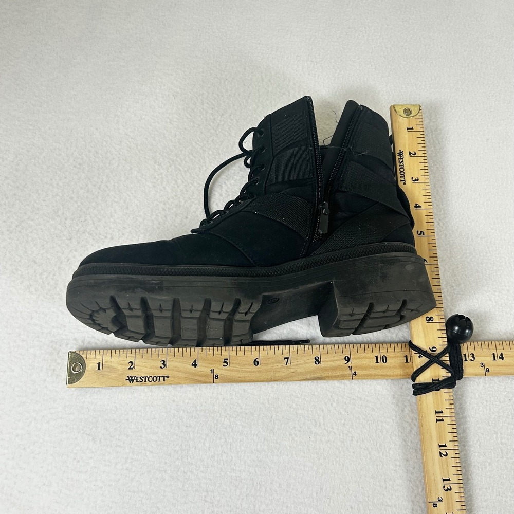 Womens Black Canvas Combat Boots Lace Up Side Zip Elastic Straps Lug Sole Size 9 - Picture 2 of 11